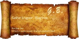 Gehringer Barna névjegykártya